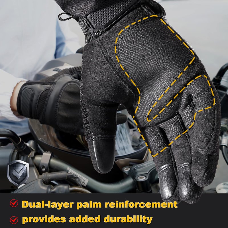 AXBXCX Touchscreen Full Finger Gloves for Men, Padded Outdoor Gloves Black Large
