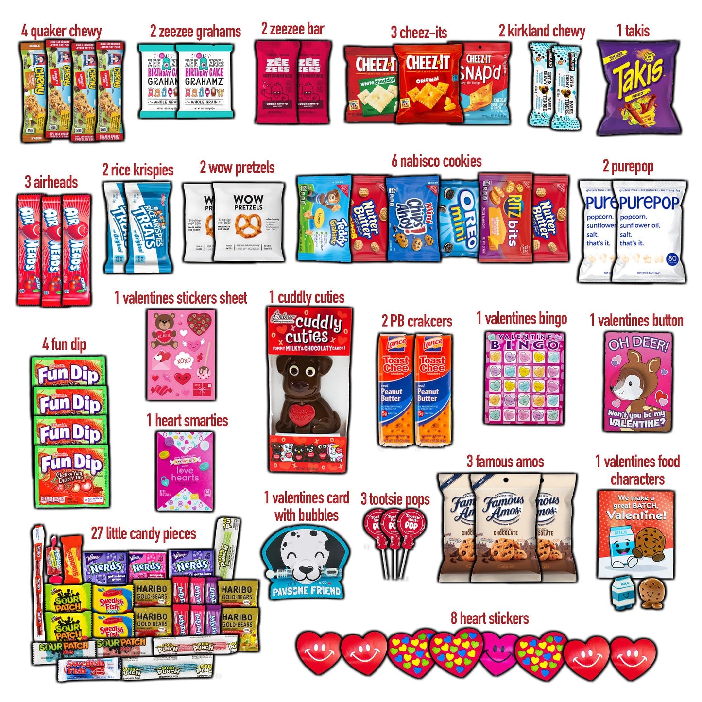Valentine's Day Gift Care Package (50ct) Snacks Chocolates Candy Box Assortment Variety Bundle Present Kids Adults Boy Girl Guy Friend College Husband Wife Boyfriend Girlfriend Love