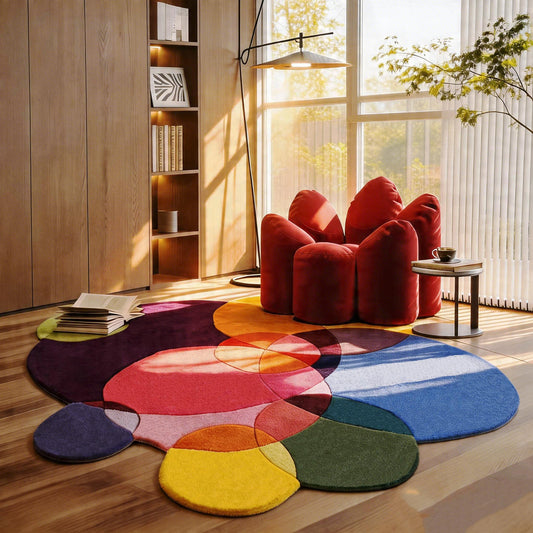 Graphic Irregular Round Colorful Rugs 6ft for Living Room,Designer Large Rainbow Rug for Kids Girls Bedroom Classroom,3D Tufted Funky Y2k Multicolor Bedside Rug Non-Slip Home Decor Carpet (Modern, 6')