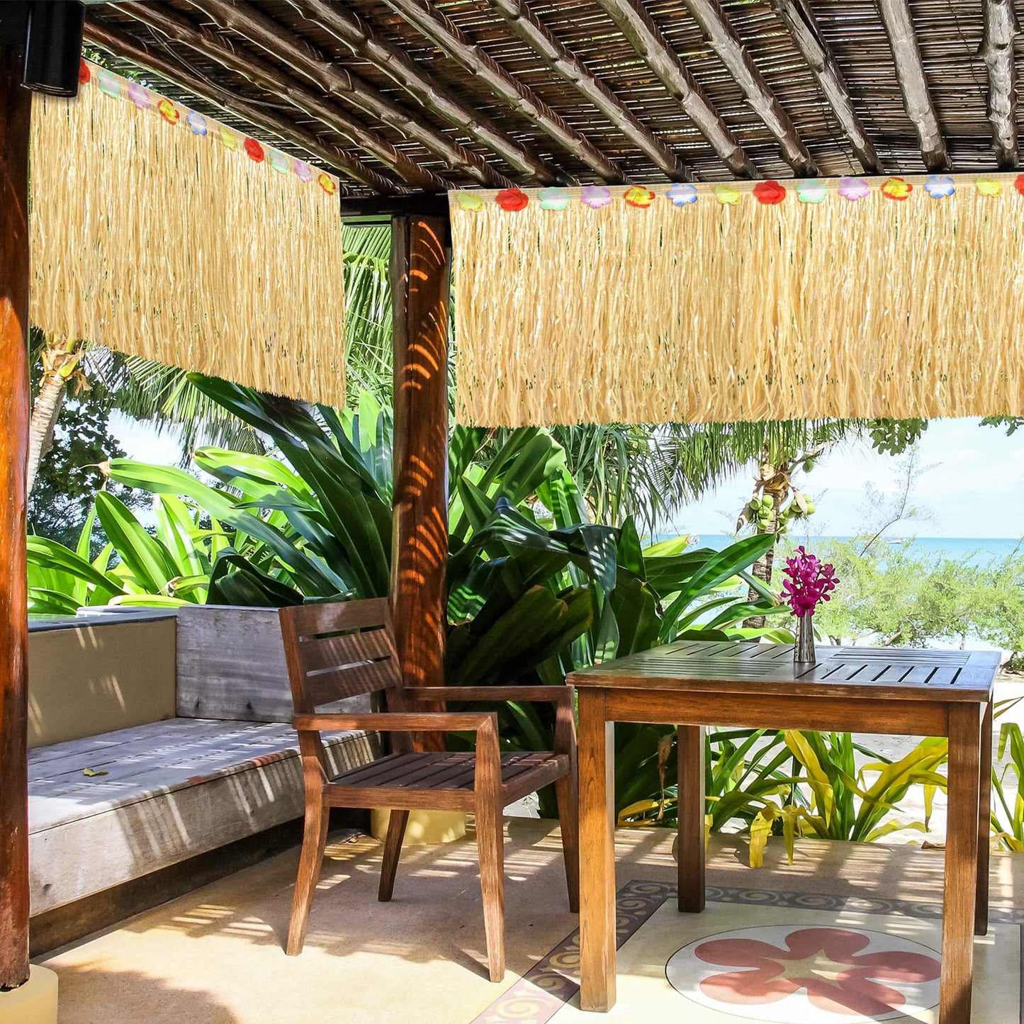 Fovths 6 Pack Luau Grass Table Skirt Natural 9 Feet x 29.5 Inch Hawaiian Table Skirt for Tropical Hawaiian Party Decorations Luau Party Costume Party, Straw Yellow