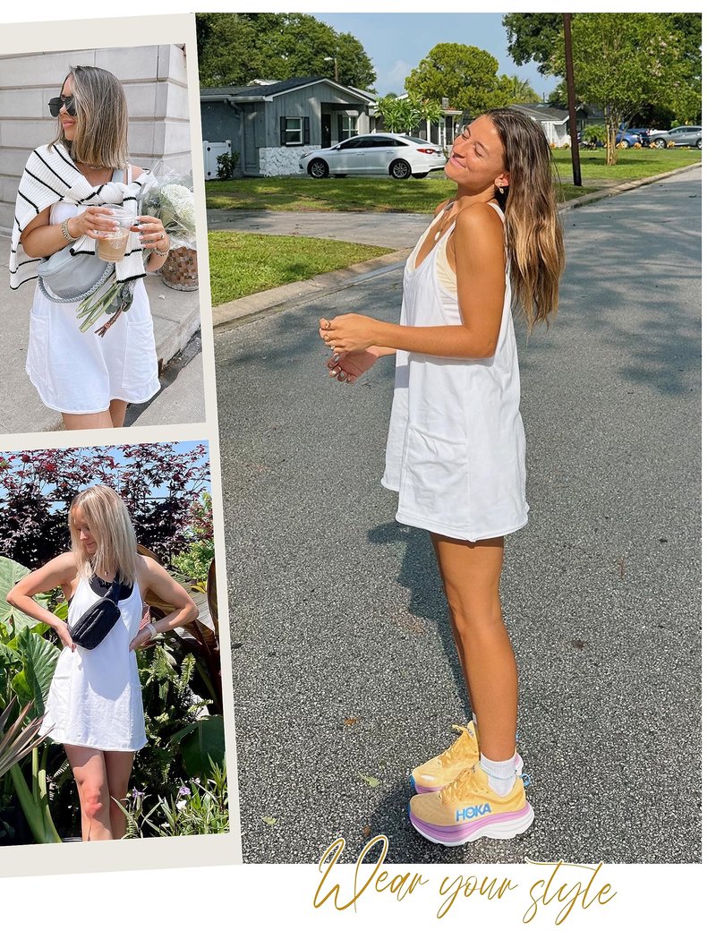 Lentta Womens Athletic Sleeveless Mini Dress with Built-in Shorts V Neck Sundress(White-XXL)