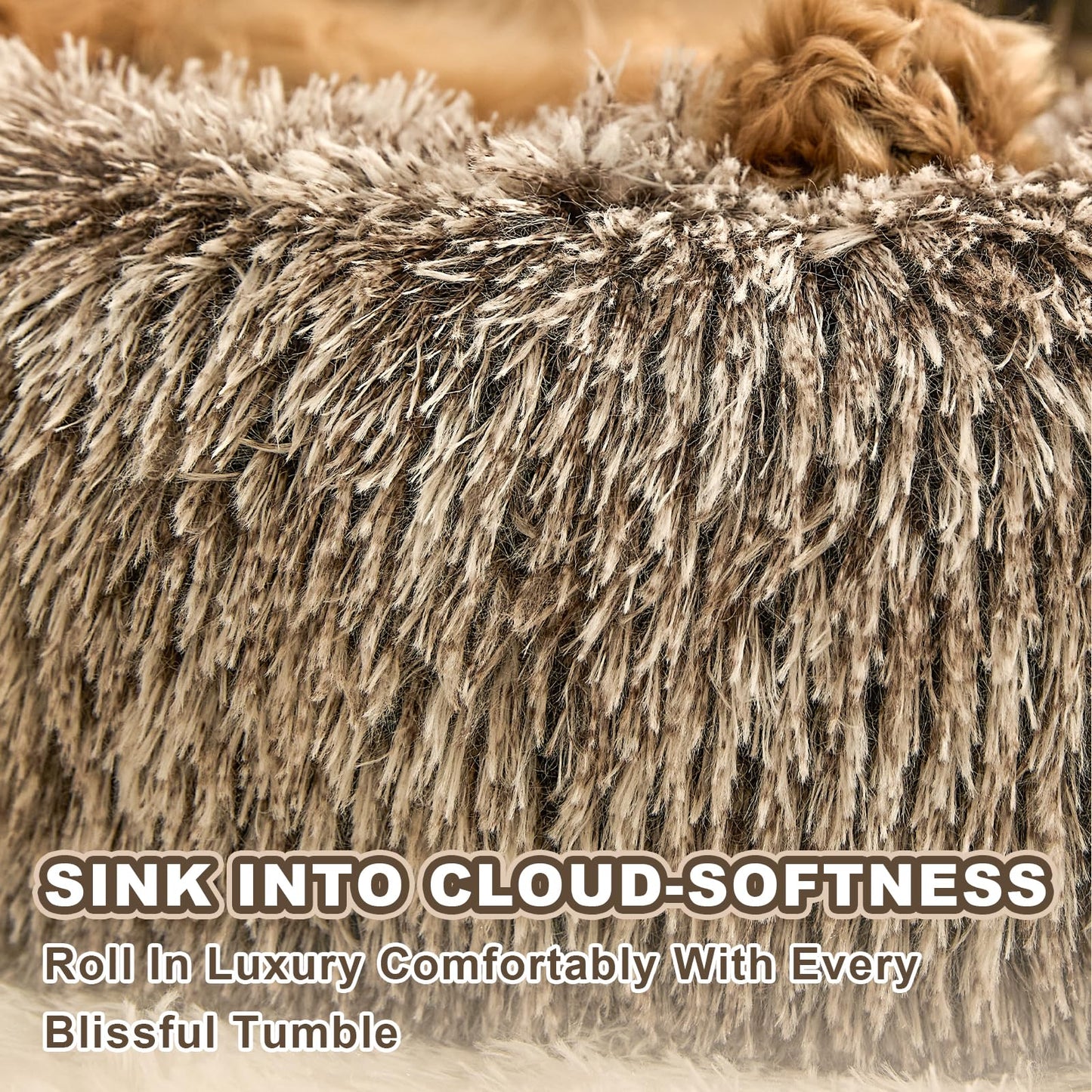 Jiupety Paw Shape Calming Pet Bed, Plush Faux Fur Donut Bed for Dogs & Cats, Machine Washable, Non-Slip Bottom, Large Size (26"×26"×8"), Gray