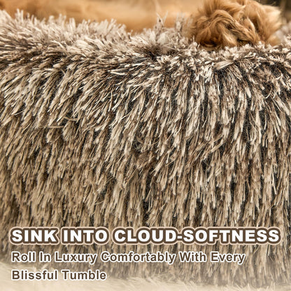 Jiupety Paw Shape Calming Pet Bed, Plush Faux Fur Donut Bed for Dogs & Cats, Machine Washable, Non-Slip Bottom, Large Size (26"×26"×8"), Gray