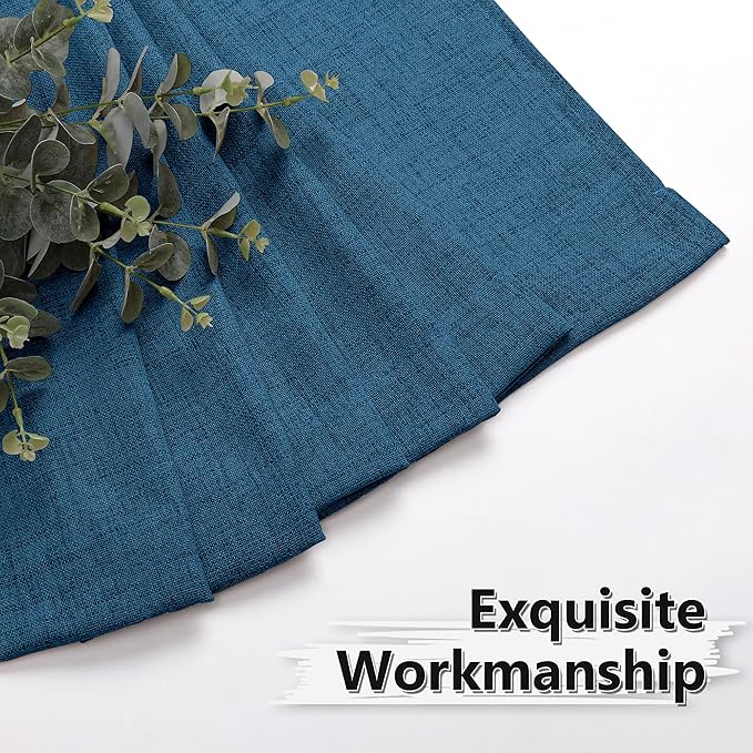 Tollpiz Short Linen Curtains Bedroom Rod Pocket Semi Sheer Curtain Burlap Light Filtering Thick Linen Drapes for Living Room, 38 x 45 inches Long, Classic Blue, Set of 2 Panels
