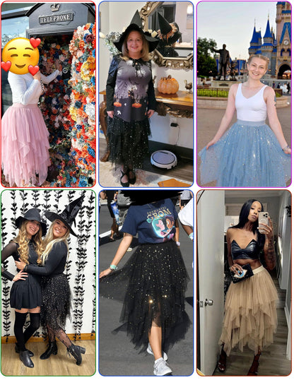 Ellames Women's Tulle Skirts High Low Layered Puffy Fairy Skirts Midi Length Irregular Tutu Skirt Dark Gray Sequin Small