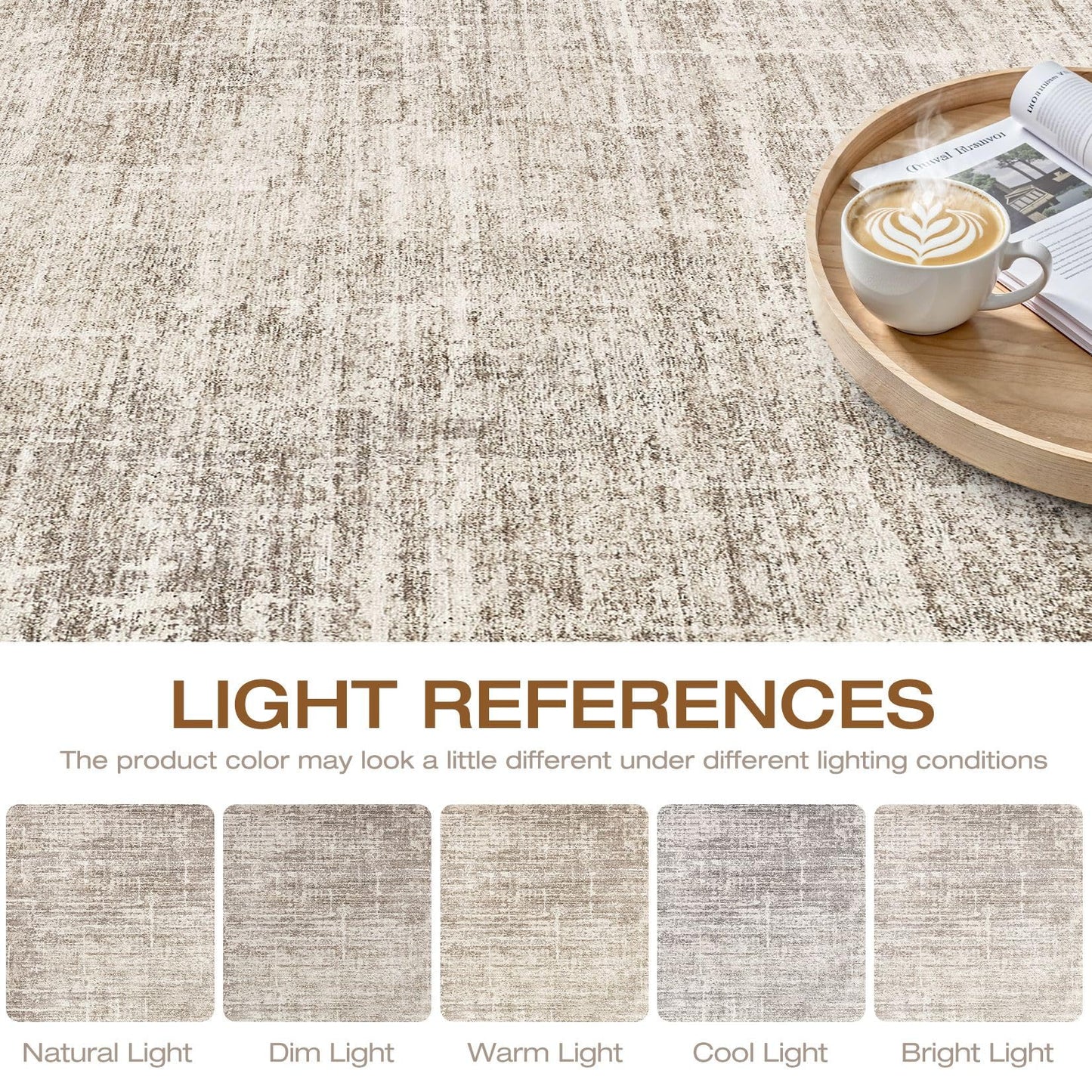 9x12 Area Rug Living Room: Washable Large Neutral Brown Rugs Abstract Soft Modern Stain Resistant Indoor Floor Non-Slip Carpet for Bedroom Nursery Kids Office Playroom Dining Room Under Table Home