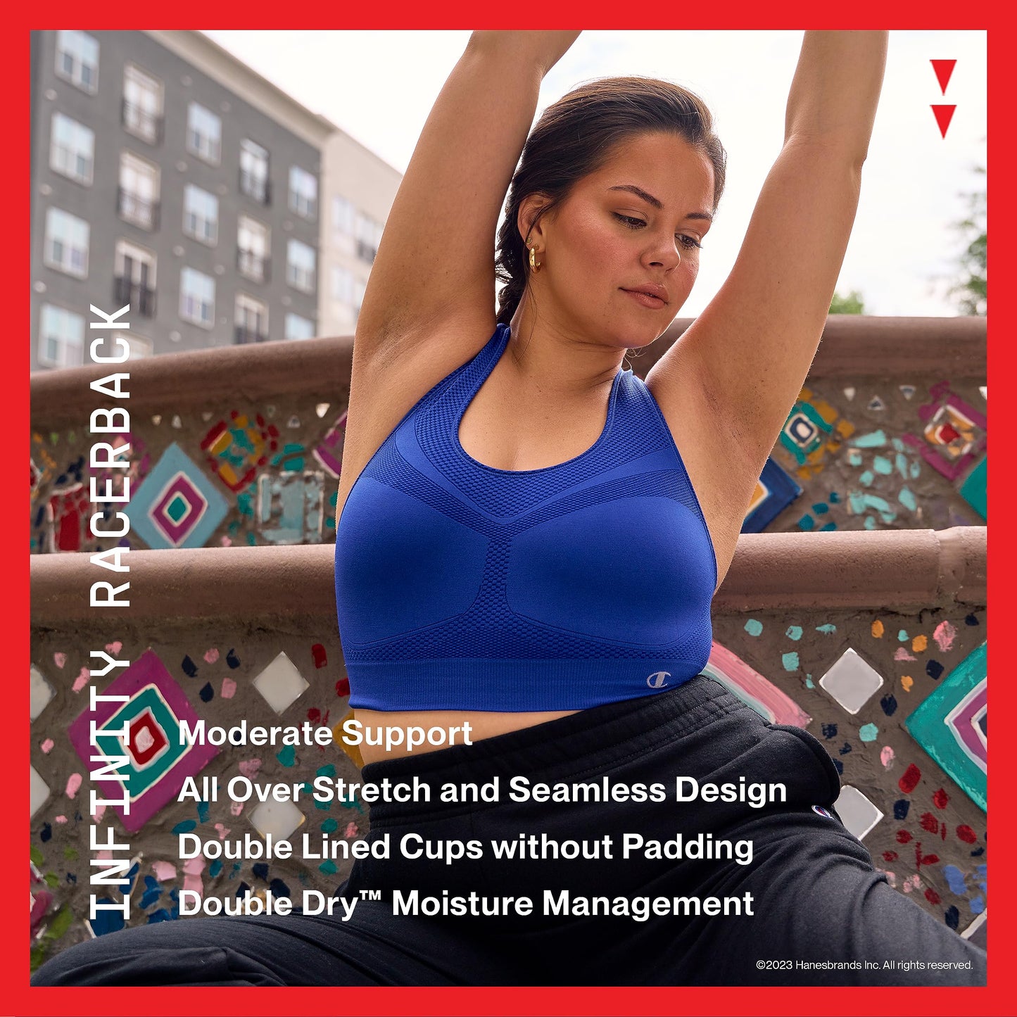 Champion Women's The Infinity Racerback Sports Bra, Moderate Support, Seamless, Moisture Wicking, Black, Large