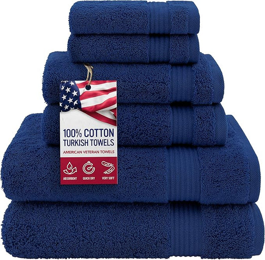American Veteran 100% Cotton Turkish 6 Piece Luxury Towel Set