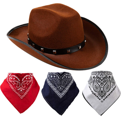 Spooktacular Creations Brown Cowboy Hat, 3 Pcs Bandana for Themed Parties, School Play, Trick or Treat, Photo-props
