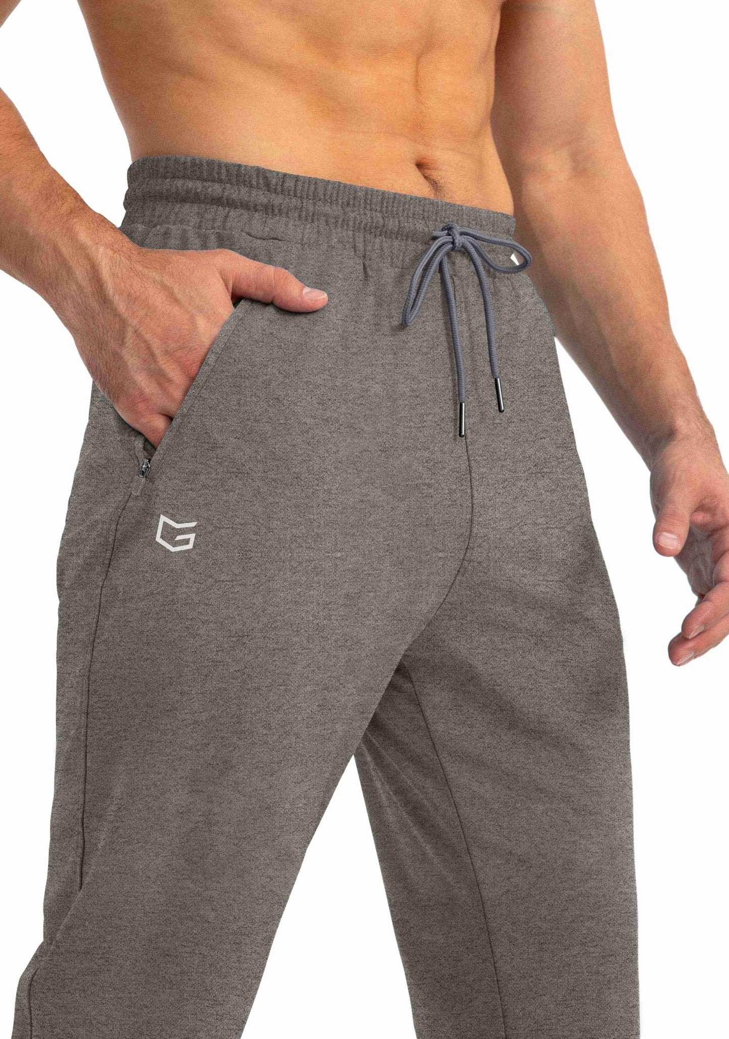 G Gradual Men's Sweatpants with Zipper Pockets Tapered Joggers for Men Athletic Pants for Workout, Jogging, Running (Heathered Brown Light, Medium)