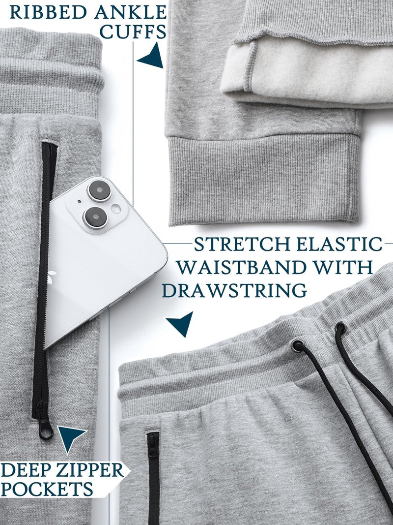 Loofure Sweatpants for Men Fleece 3 Pack Joggers Gym Workout Athletic Track Mens Sweat Pants Cotton with Zipper Pockets