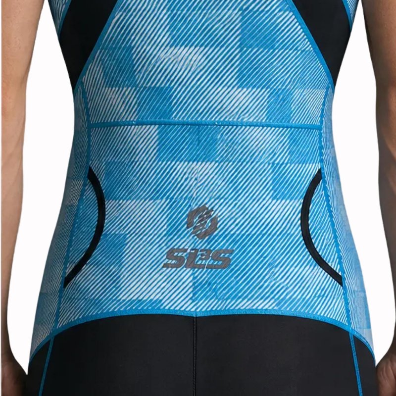 SLS3 Triathlon Suits Mens - Premium Trisuit Triathlon Men - Sleeveless, Quick Drying Tri Kit with Large Back Pocket (Blue Fractal, X-Large)
