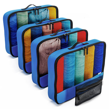 OW-Travel Packing Cubes for Suitcases (5Pcs Blue) 4 Large Suitcase Organiser Bags and Zipper Organiser for Travel Accessories. Luggage Organisers Packing Bags for Suitcases and Backpacks