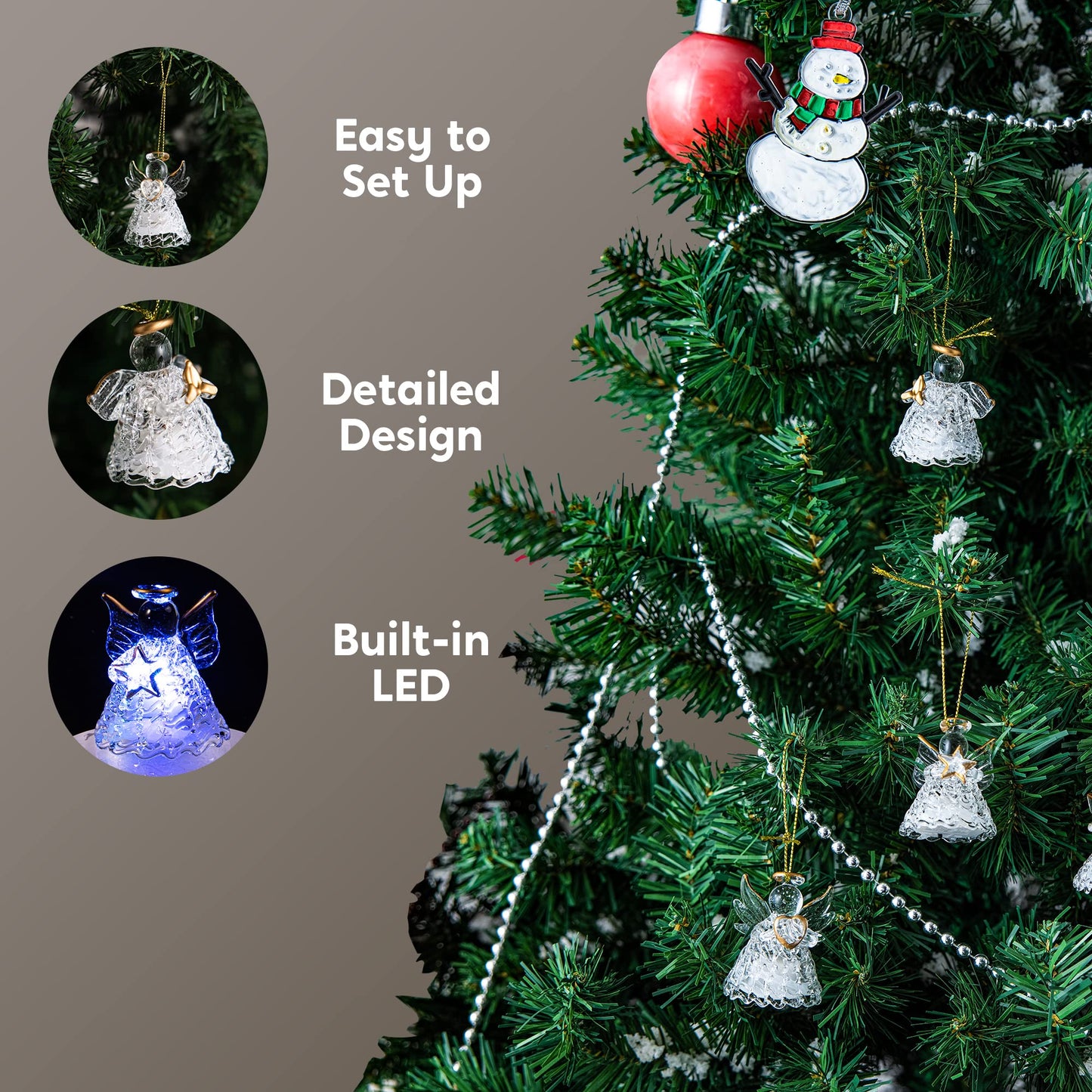 JOYIN Christmas Set of 12Pcs Spun Angel Ornament, Clear Angel Hanging Ornaments with LED Lights for Christmas Tree Decorations, Xmas Party Favor