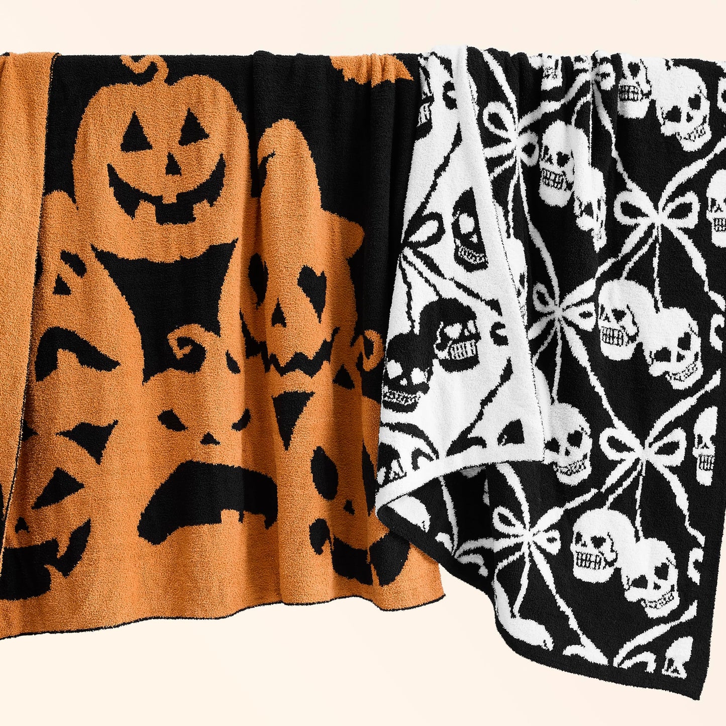 WDCOZY Halloween Throw Blanket Reversible Super Soft Knitted Blankets for Couch Bed Sofa Microfiber Warm Cozy Comfy Lightweight Fall Comfort Fluffy Fuzzy Knit Blanket Cute 50x60 Inches Pumpkin