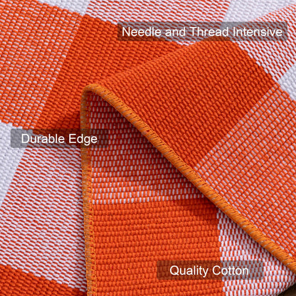 joybest Fall Buffalo Plaid Rug 27.5 x 43 Inch Orange White Front Door Mat, Cotton Hand-Woven Checkered Outdoor Rug for Front Porch, Farmhouse, Entryway