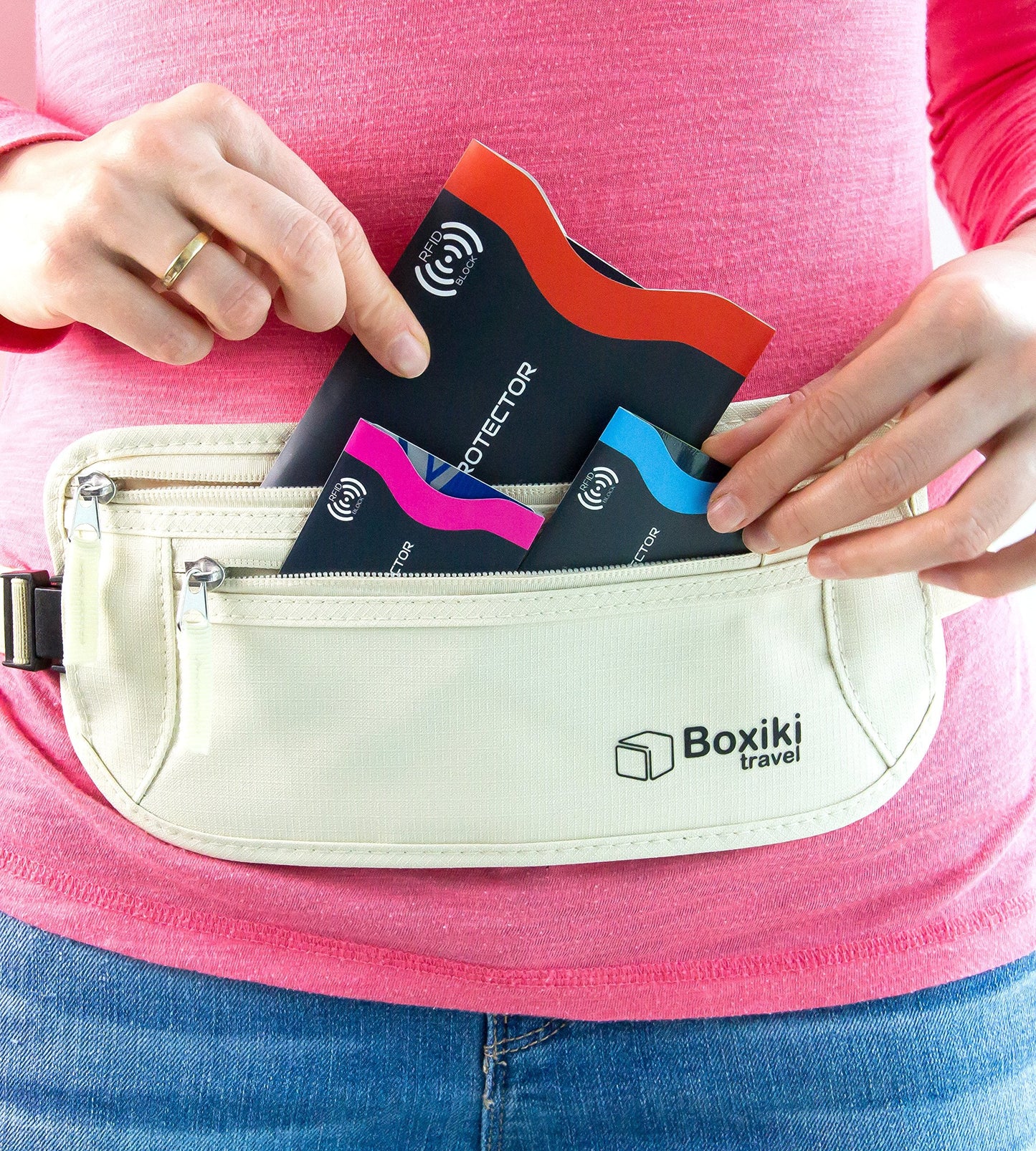 Boxiki Travel RFID Blocking Sleeves, Set with Color Coding, Navy Blue, Unisex Wallet, Protects Credit Cards and Passports