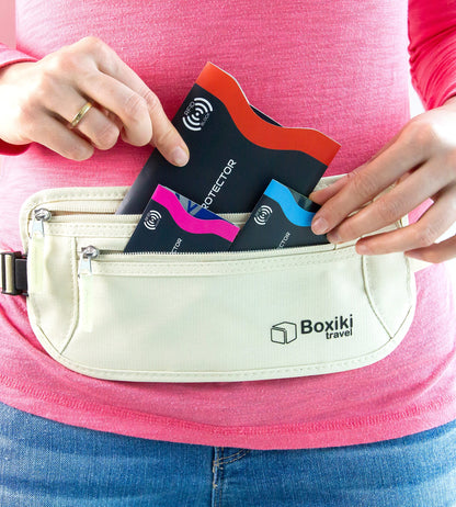 Boxiki Travel RFID Blocking Sleeves, Set with Color Coding, Navy Blue, Unisex Wallet, Protects Credit Cards and Passports