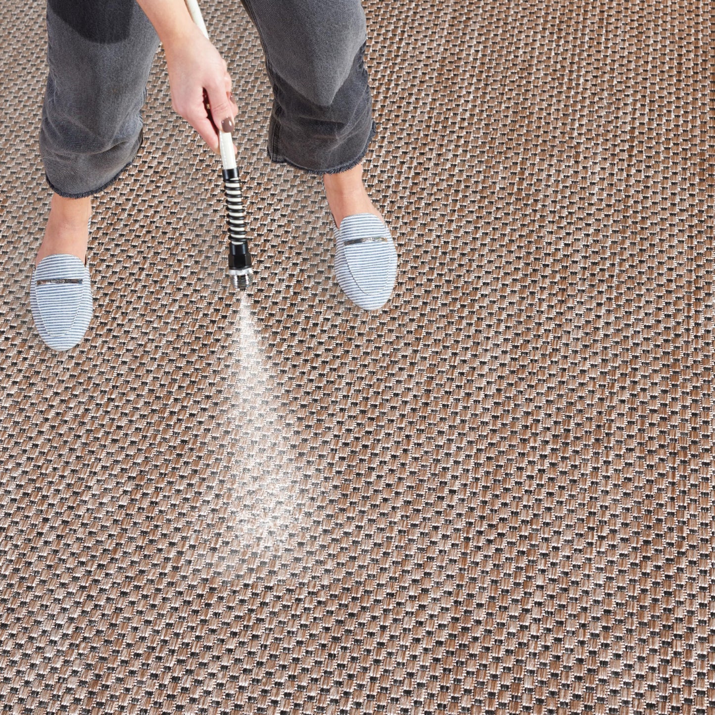SAFAVIEH Washable Rug Outdoor Courtyard Collection - 8' x 10', Natural & Black, Non-Shedding & Easy Cleaning, Ideal for Patio, Backyard, Mudroom, DIning Space (CY8521-37312)