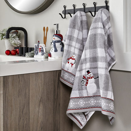 SKL Home Christmas/Winter Whistler Snowman Hand Towel 2pc Set for Bath/Kitchen/Bar & Gift, Gray