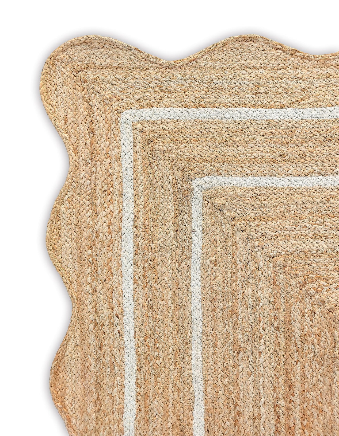 Weaving Village Wave Scalloped Natural Jute Runner, Off White (5'x7')
