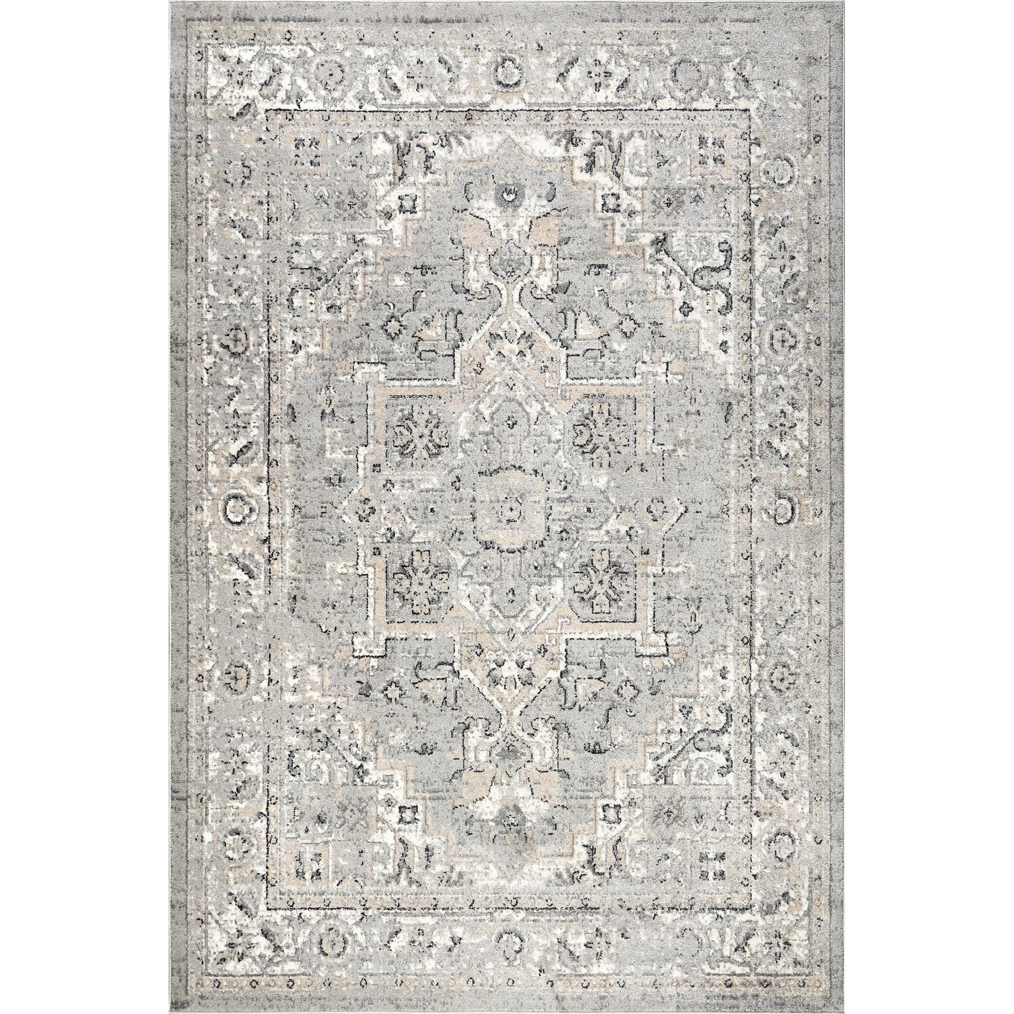 Nuloom Gena Light Grey/Ivory, 4' x 6', Distressed Medallion, Soft and Cozy, High Traffic, Stain Resistant, Easy Clean, Durable Area Rug for Bedroom, Living Room, Dining Space, Den, Foyer, Entryway