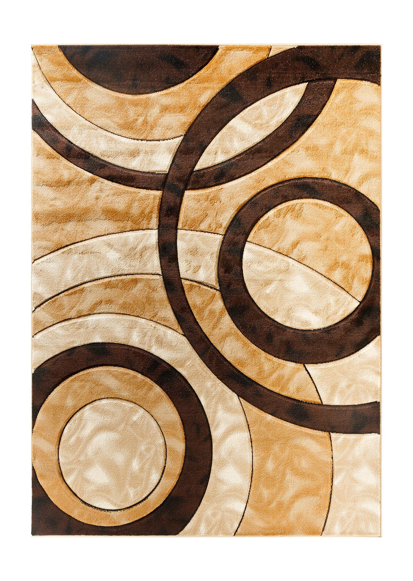 GLORY RUGS Area Rug Modern 4x6 Brown Circles Geometry Soft Hand Carved Contemporary Floor Carpet Fluffy Texture for Indoor Living Dining Room and Bedroom Area