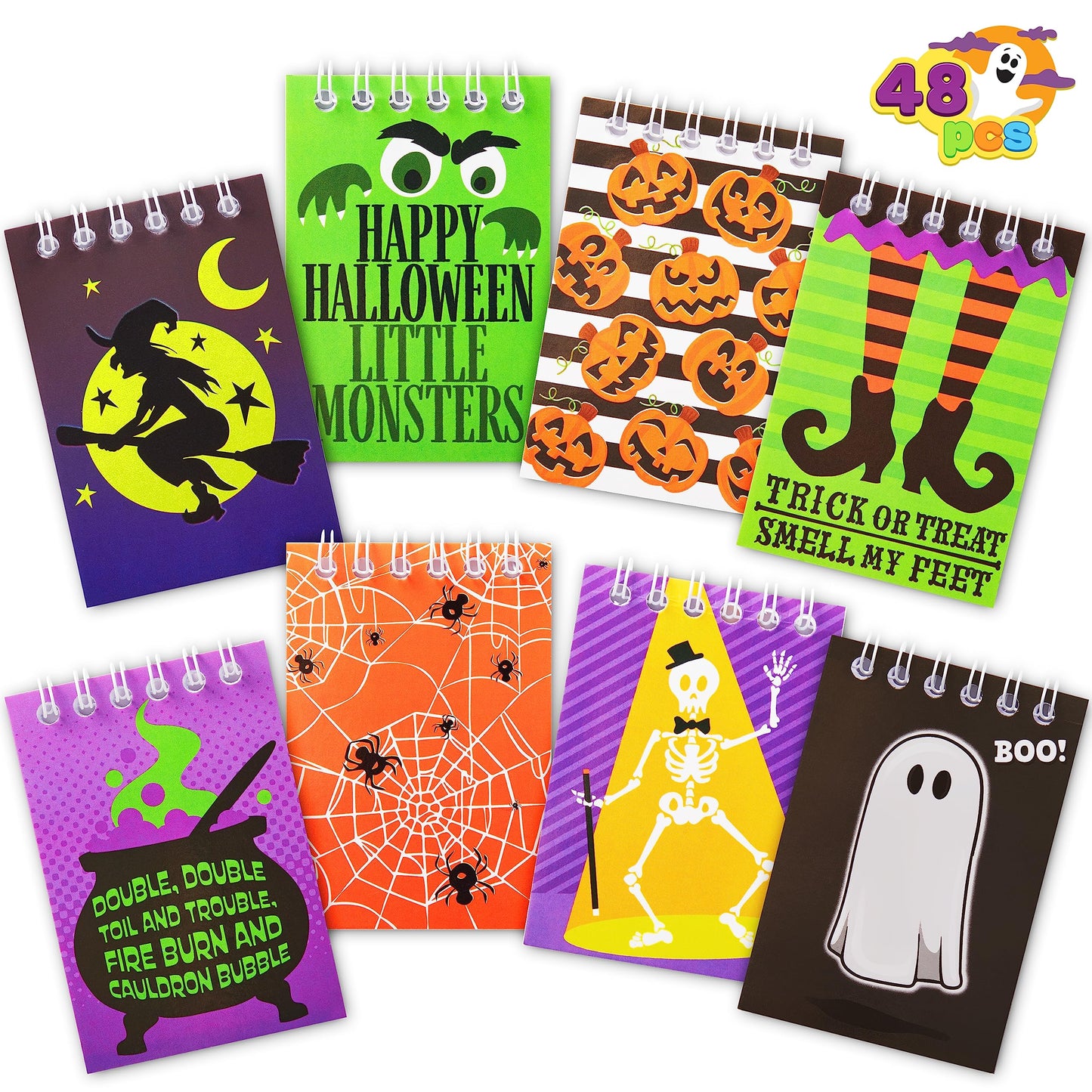 JOYIN 48 PCS Halloween Spooky Notepad Set in 8 Designs, Halloween Note Pads for Kids Trick or Treating, Stationery Prizes and Treats, Goodies Bags Fillers, School Classroom Party Favors Supplies Gifts