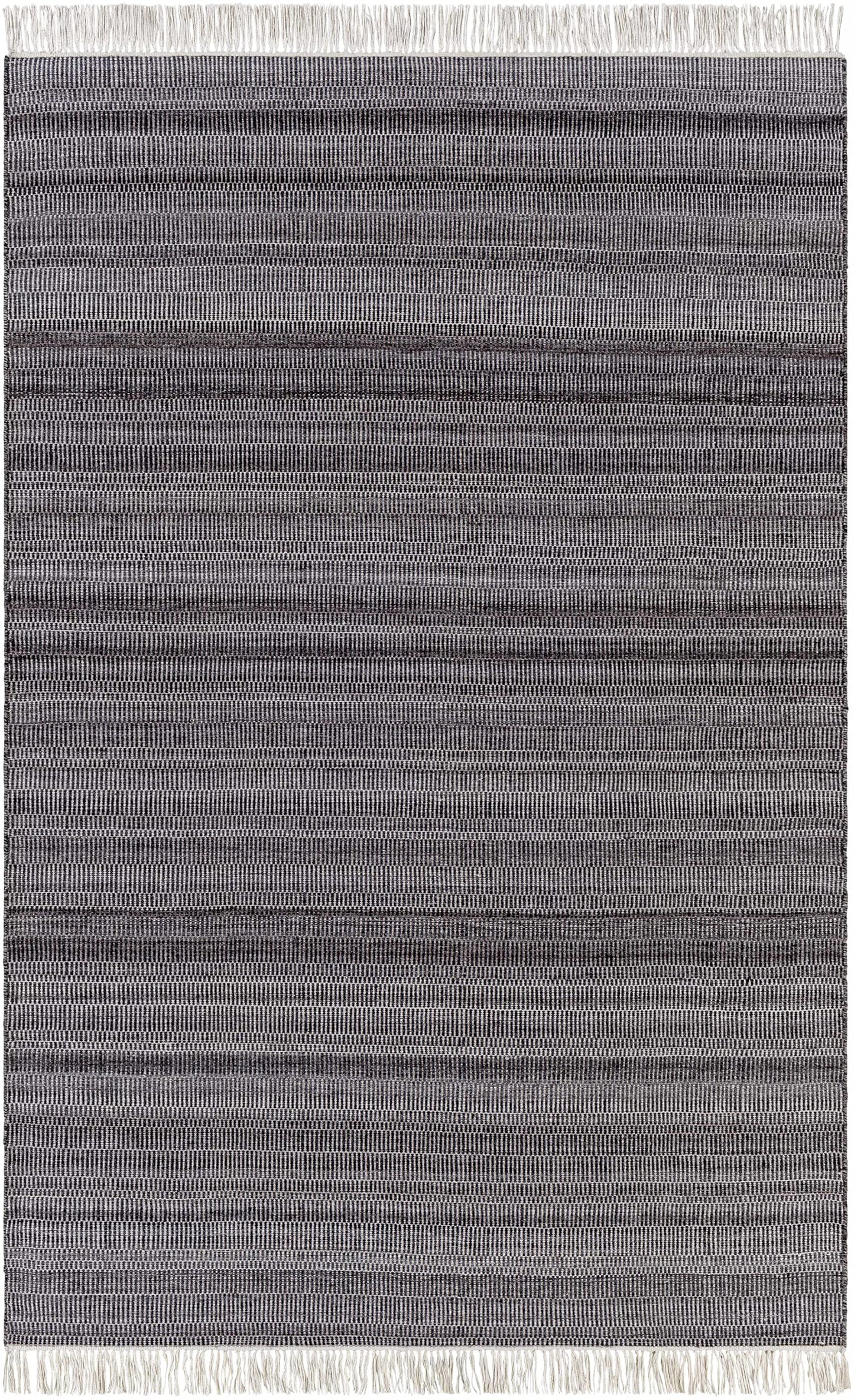 Hauteloom Samos Recycled Material Living Room, Bedroom Area Rug - Striped Plain - Contemporary Modern Minimalist Transitional - Charcoal, Off - White, Light Gray, Gray, Dark - 2' x 3'