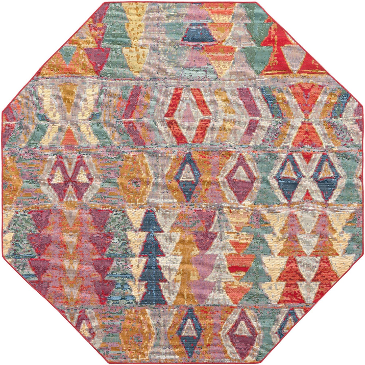 Unique Loom Outdoor Modern Collection Area Rug - Tamarindo (7' 1" Octagon Multi/Burgundy)