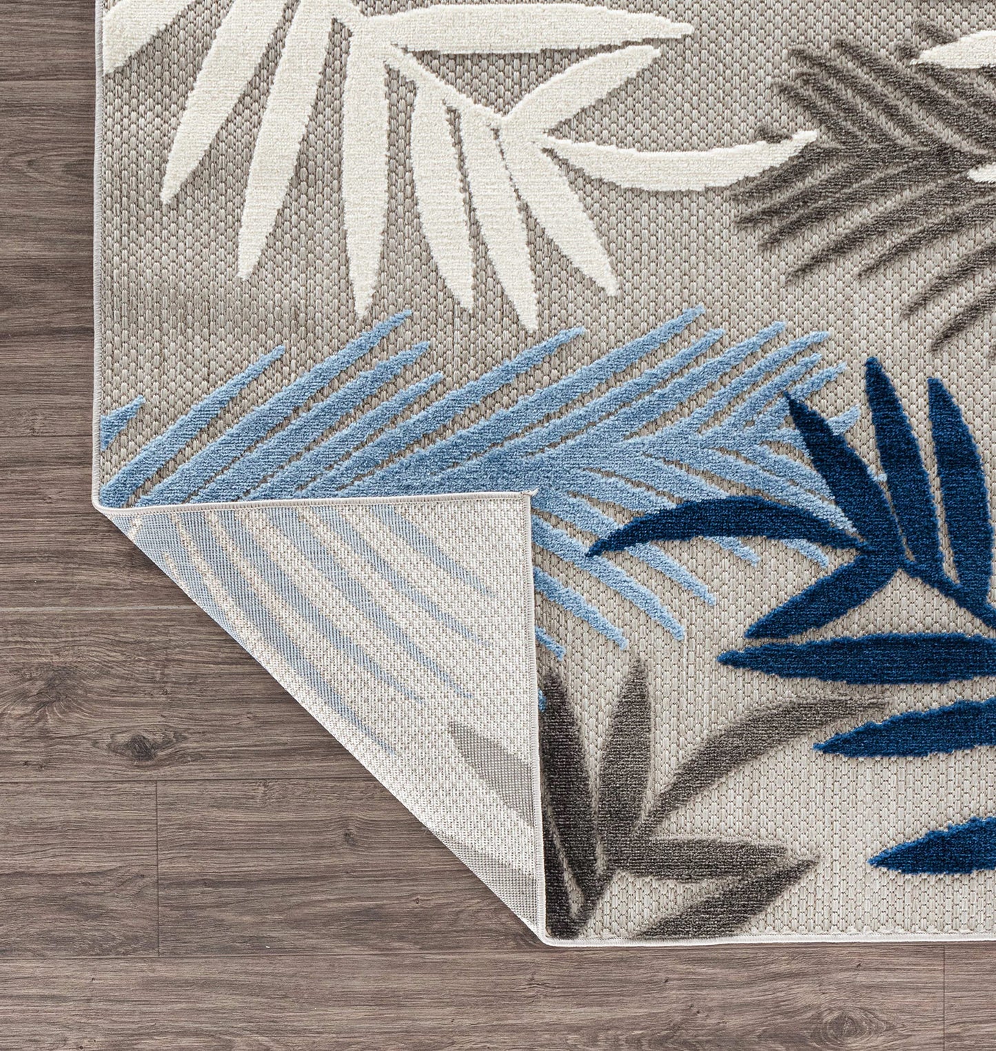 Rugshop Blue Palm Frond Indoor/Outdoor Area Rug Non-Shedding Easy Cleaning for Patio, Deck and Living Room, 5' x 7'