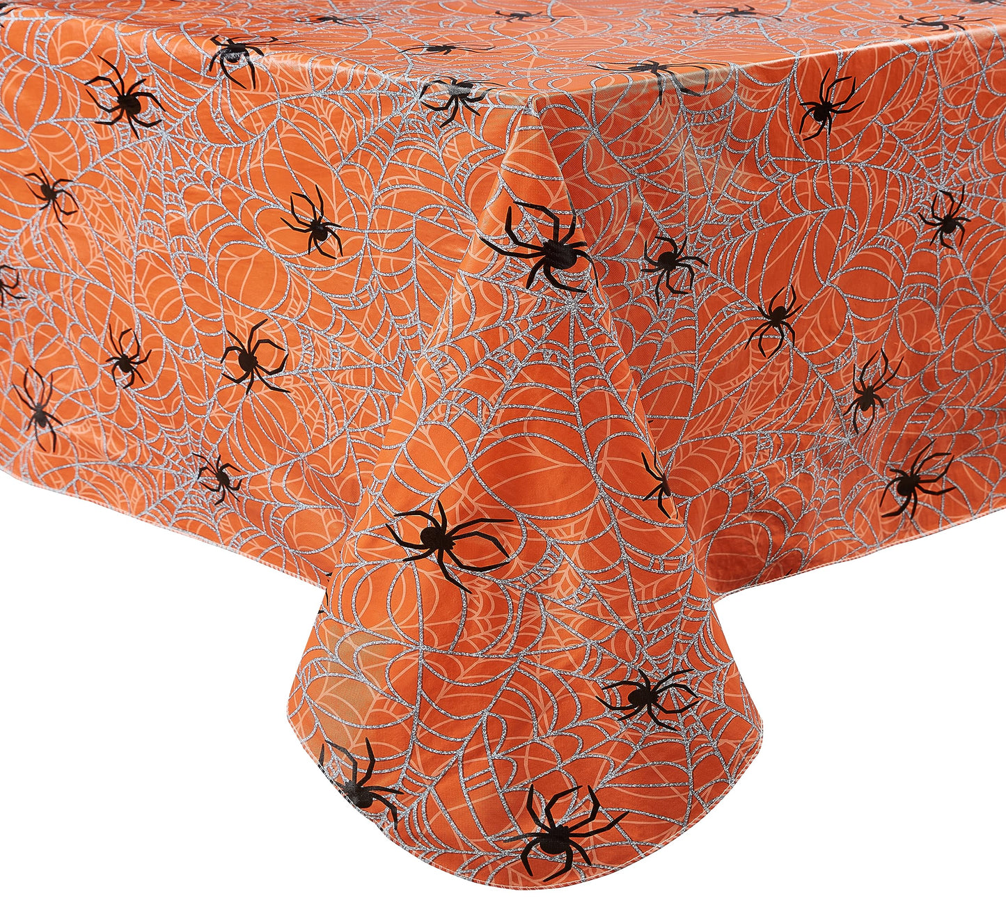 Newbridge Halloween Orange Scary Spiders Web 52 x 70 Inch Rectangle Vinyl Tablecloth with Flannel Backing