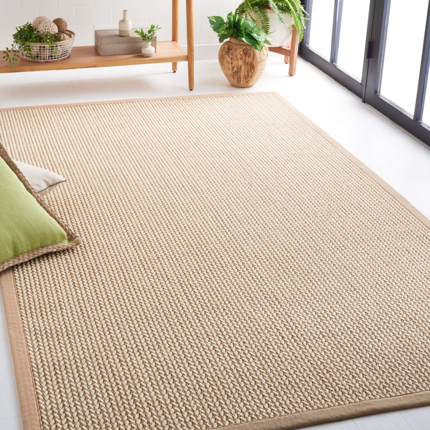 SAFAVIEH Area Rug 3x5 - Natural Fiber Collection - Beige, Sisal & Wool, Woven Design with Border (NF475B)