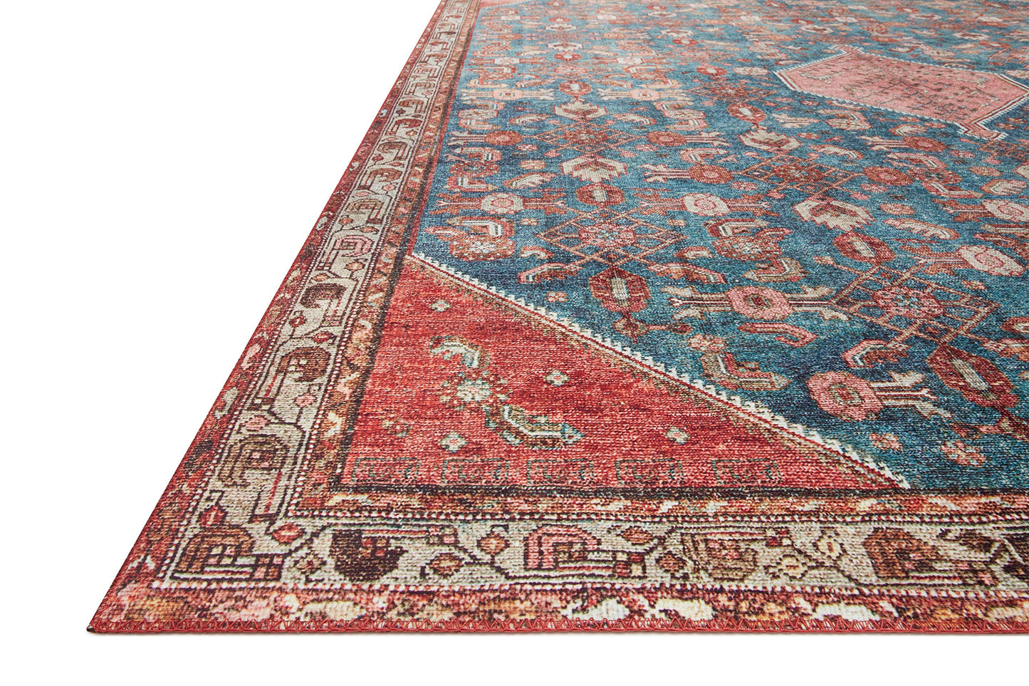 Loloi Layla Collection LAY-10 Marine/Clay 7'-6" x 9'-6" .13" Thick Area Rug, Soft, Durable, Vintage Inspired, Distressed, Low Pile, Non-Shedding, Easy Clean, Printed, Living Room Rug