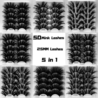 HBZGTLAD NEW 5Pair Fluffy Lashes 25mm 3d Mink Lashes Long Thick Natural False Eyelashes Lashes Vendors Makeup Mink Eyelashesa(5D83)