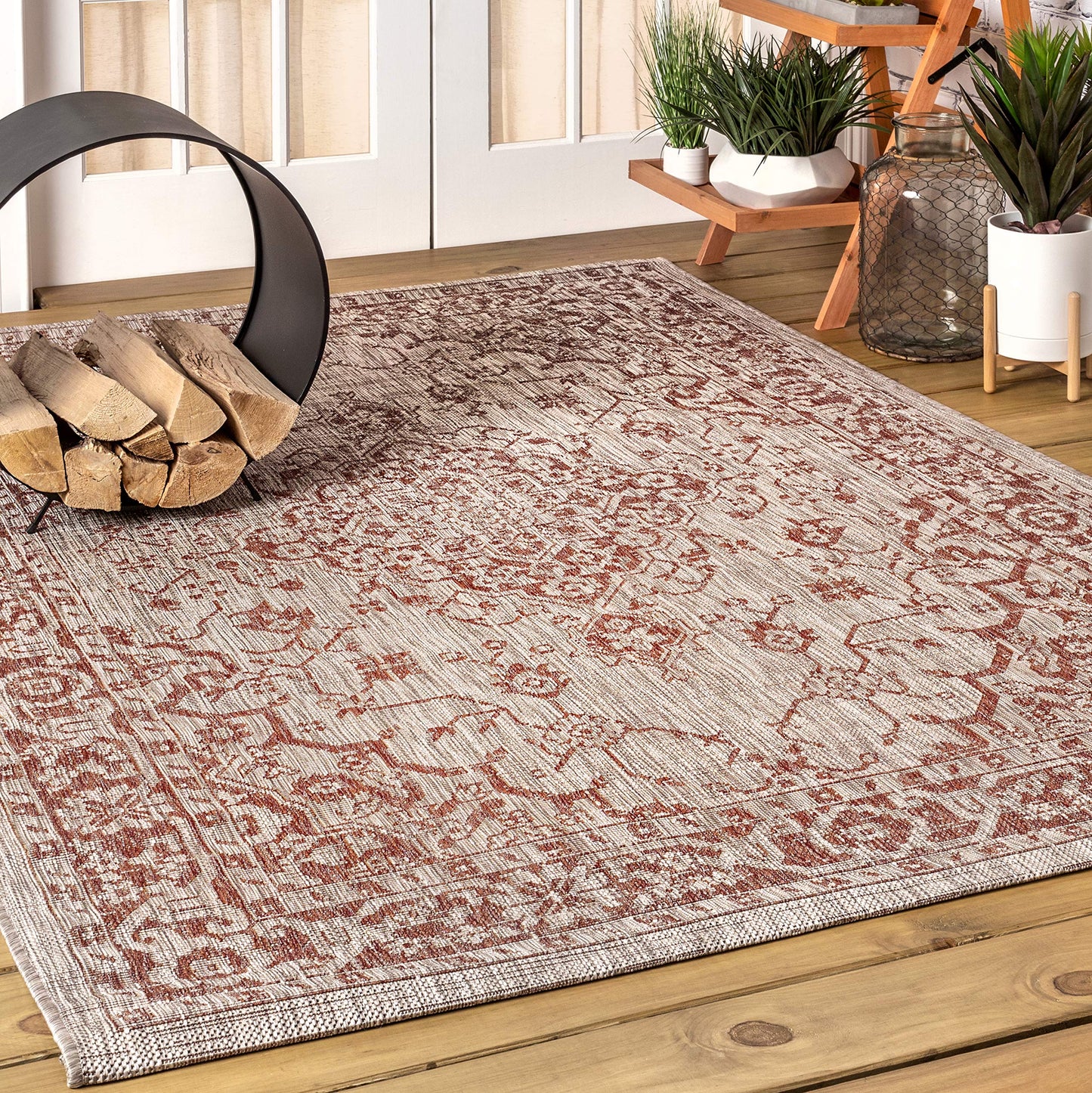 JONATHAN Y Boho Medallion Indoor Outdoor Area Rug 9X12 Red/Taupe, Rozetta Textured Weave for Backyard, Patio, Porch, Easy-Cleaning, High Traffic, Pet-Friendly, Non-Shedding (SMB102A-9)