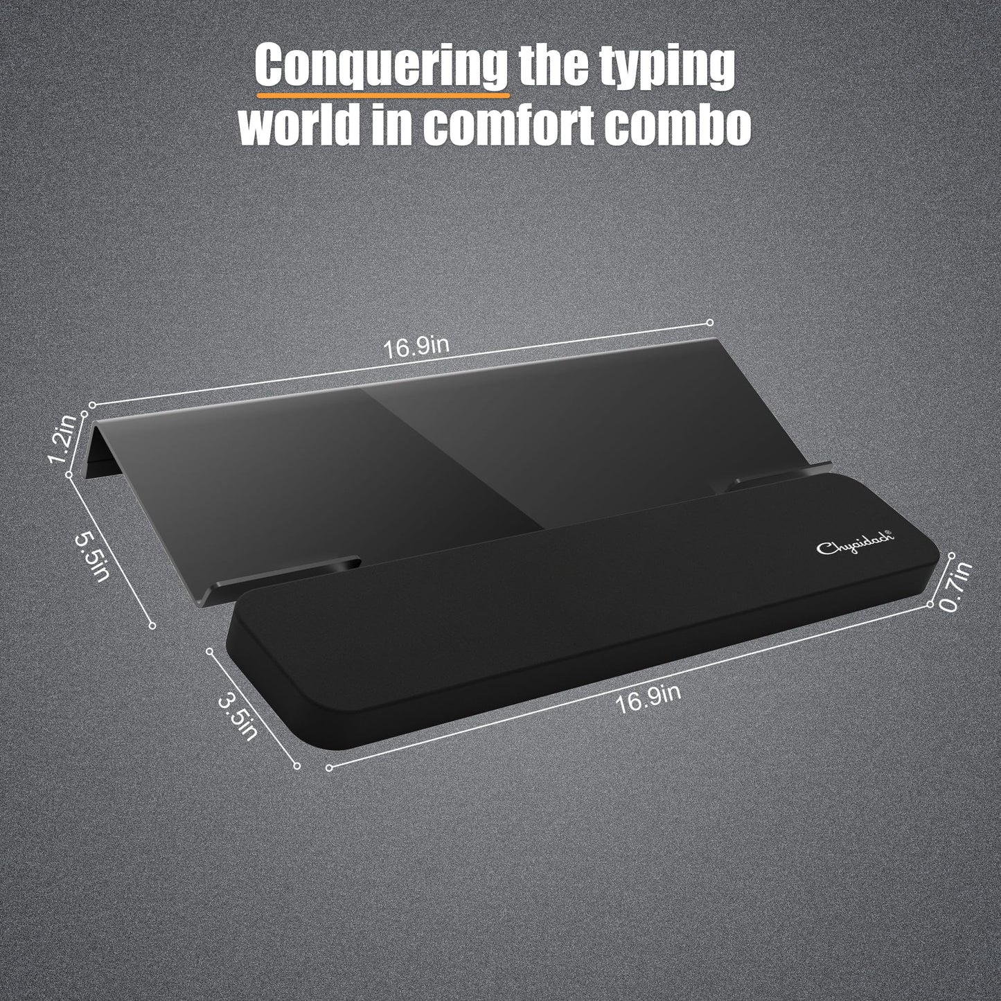 Chyaidach Computer Keyboard Stand and Wrist Rest - Easy Comfortable Ergonomic Typing - Acrylic PC Keyboard Holder with Wrist Support - Fits All Size Keyboards - 16.9'' Wide (Matte Black)