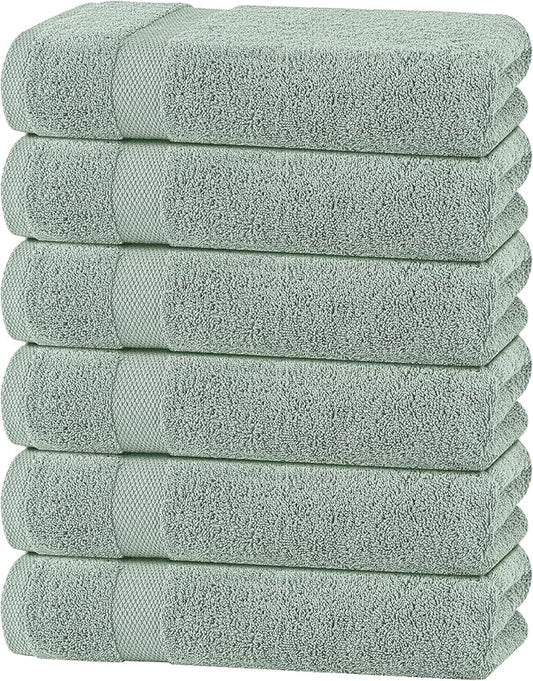 White Classic Wealuxe Green Bath Towels 24x50 Inch, Cotton Towel Set