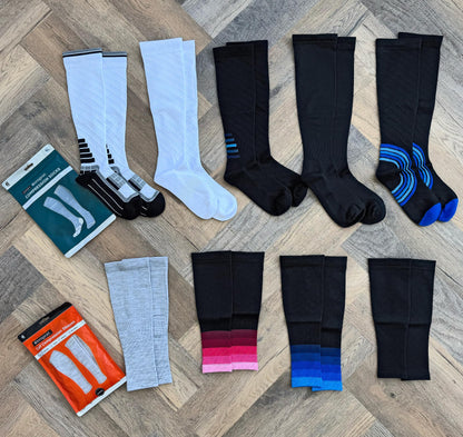 aZengear Compression Socks (20-30mmHg) Anti DVT Air Flying Knee-High Flight Travel Stockings, Swollen Legs, Varicose Veins, Running, Shin Splints Calf Pressure Support, Sports (Black, S/M)