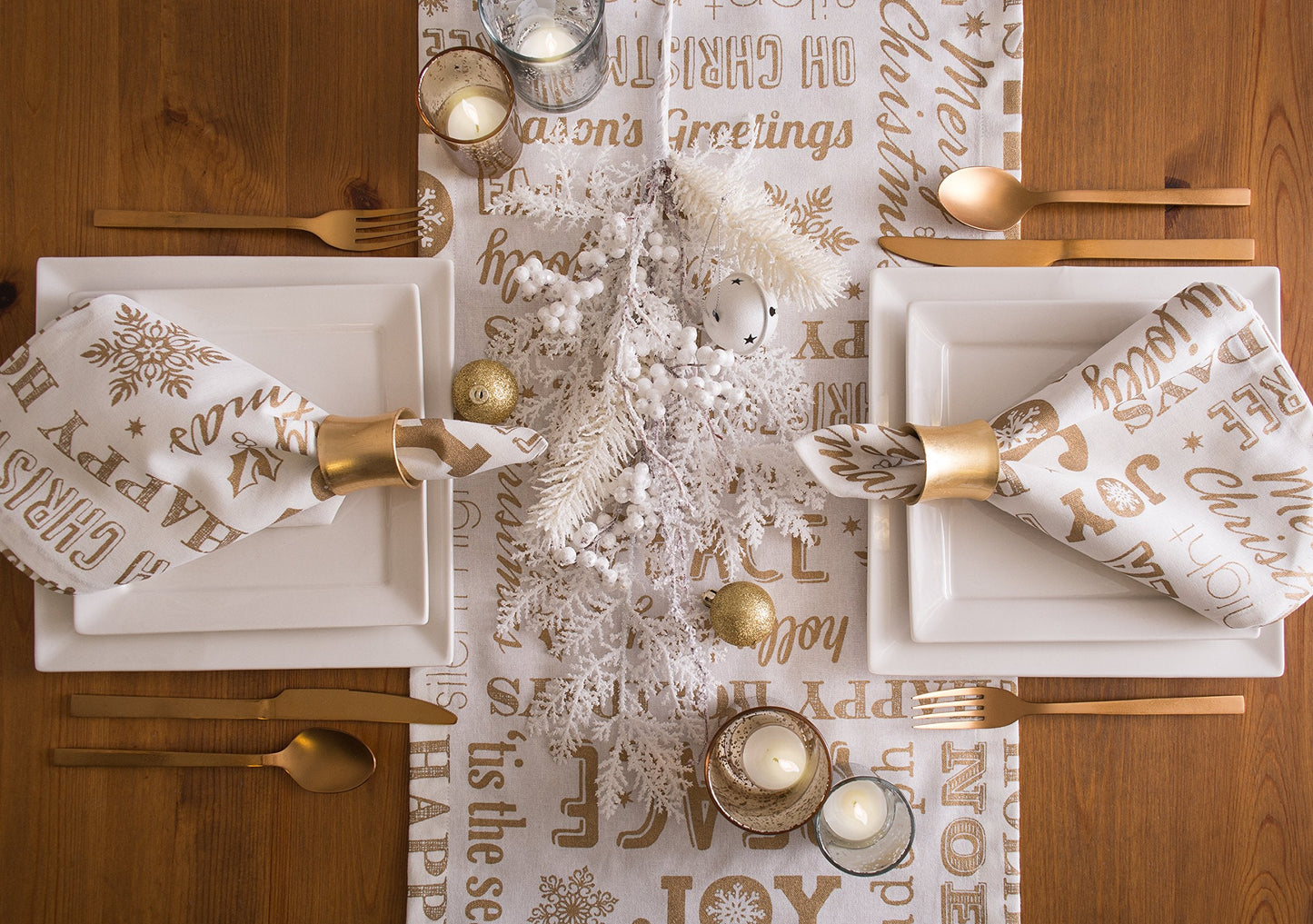 DII Holiday Dining Table Linen Metallic Fabric Kitchen Décor, Christmas Table Runner, 14x72, Gold Holiday Collage