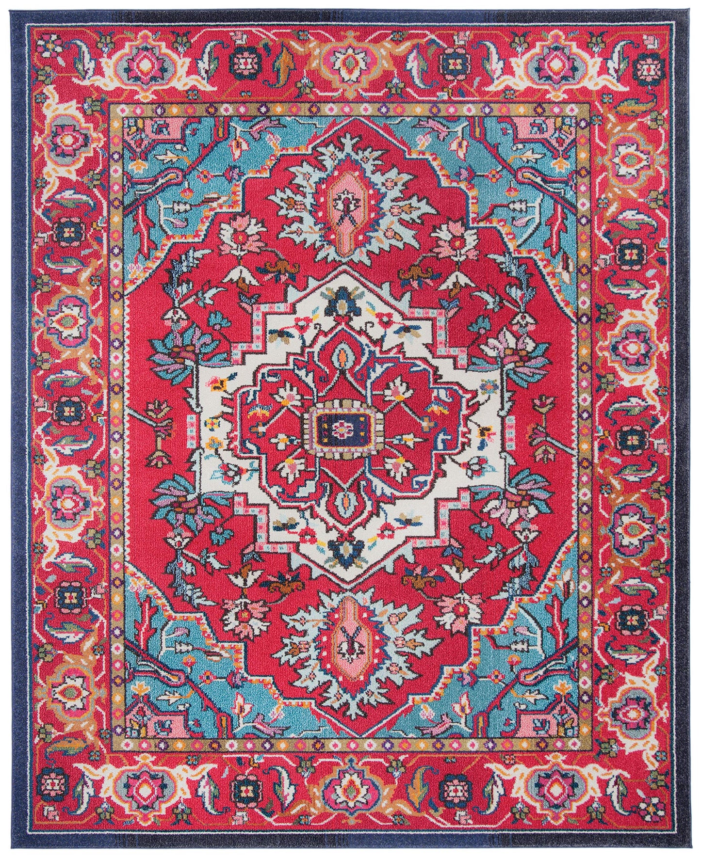 SAFAVIEH Monaco Collection Area Rug - 9' x 12', Red & Turquoise, Boho Oriental Medallion Design, Non-Shedding & Easy Care, Ideal for High Traffic Areas in Living Room, Bedroom (MNC207C)