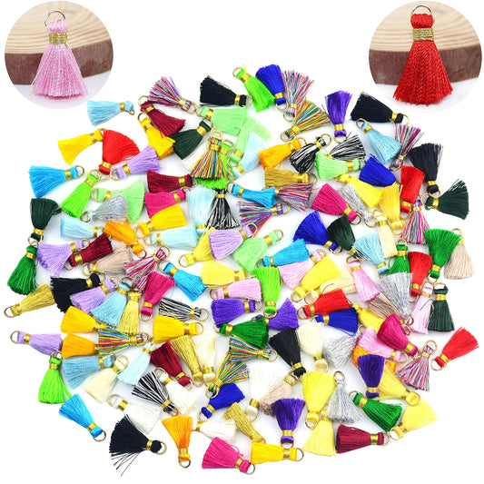 Aokbean 100 pcs Tassel Multi-Colors Mini Tiny Handmade Craft Tassels Charms with Golden Jump Ring for Earring Jewelry Necklace Making Accessories Other Arts DIY Supplies (Mixed)