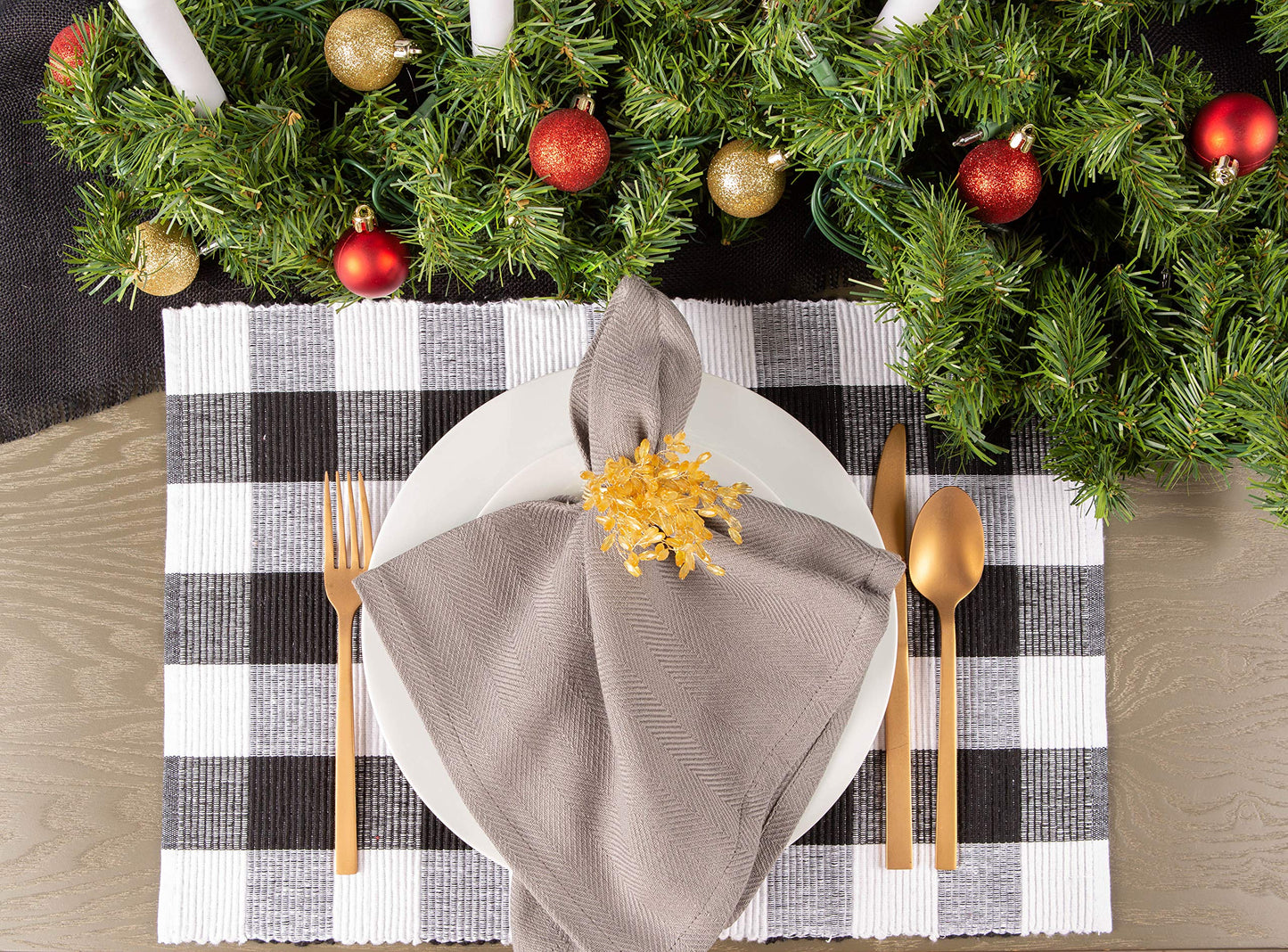 DII Buffalo Check Collection, Classic Farmhouse Tabletop Set, Placemat Set, 13x19, Black & White, 6 Piece