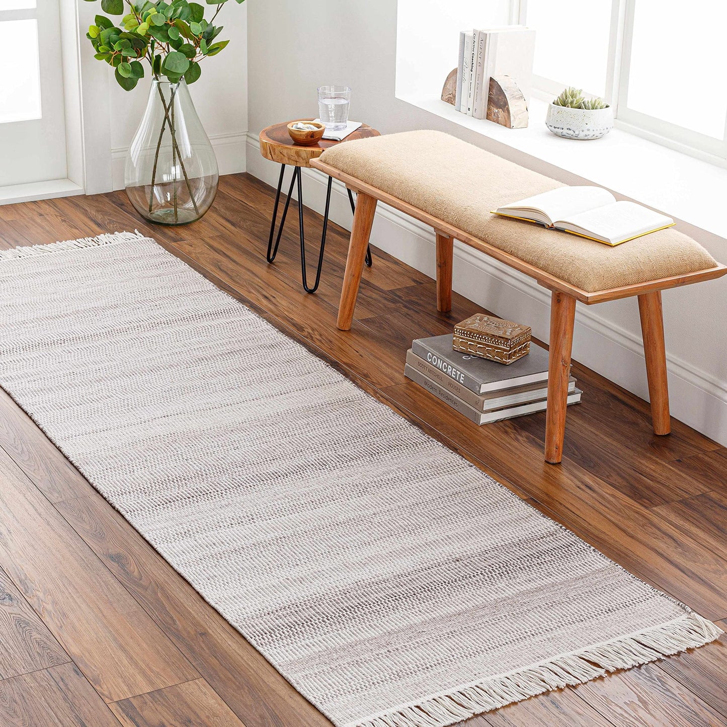 Hauteloom Samos Recycled Material Living Room, Bedroom Area Rug - Striped Ombre Faded - Contemporary Modern Minimalist Farmhouse Transitional - Cream, Dark Brown, Light Slate, Gray, Beige - 2' x 3'