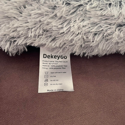 Dekeyoo Waterproof Calming Dog Bed, Pet Couch Protector Plush Dog Mat Dog Sofa, Pet Furniture Cover with Soft Neck Bolster, Machine Washable Silver Gray Large