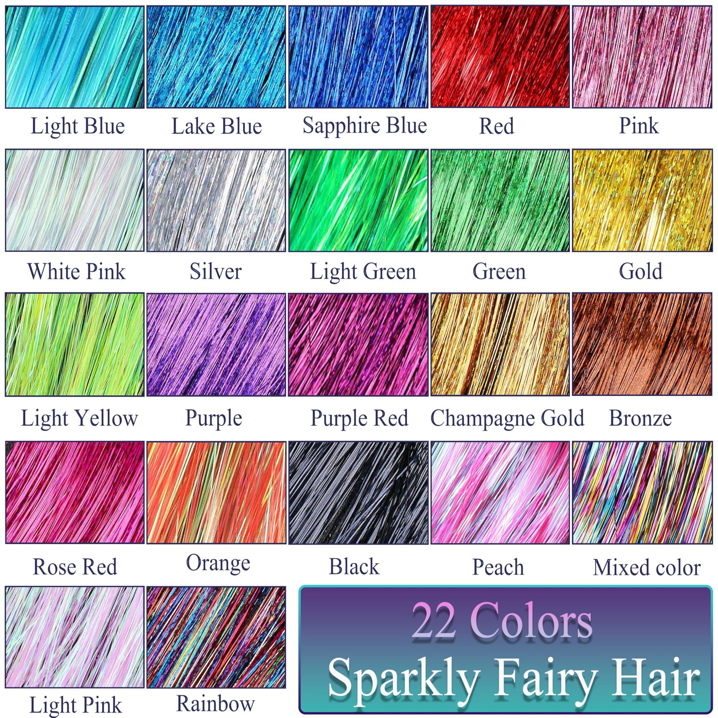 CHENZI 22 Colors 7700 Strands Hair Tinsel Kit, 48 Inch Glitter Tinsel Hair Extensions for July Fourth Christmas New Year Halloween Cosplay, Heat Resistant Fairy Hair Accessories for Girls, Kids, Women