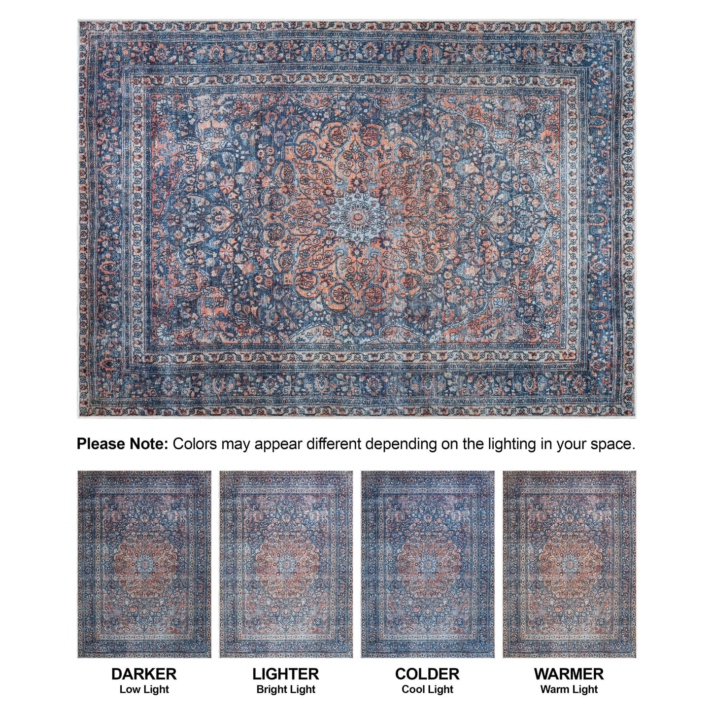 Bloom Rugs Washable Non-Slip 3' x 5' Rug - Multicolor Traditional Medallion Area Rug for Living Room, Bedroom, Dining Room, and Kitchen - Exact Size: 3' x 5'