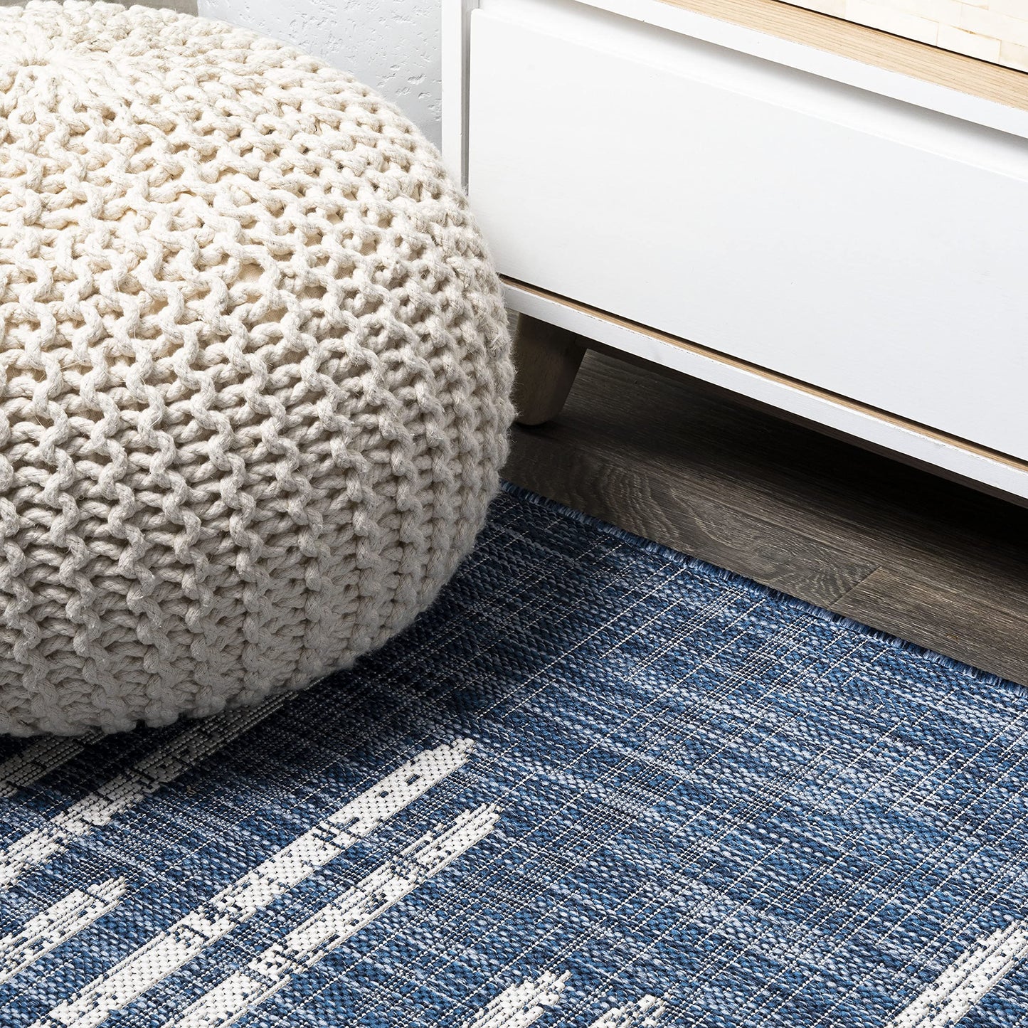 JONATHAN Y Stripe Geometric Indoor Outdoor Area Rug 8X10 Blue/Ivory, Zolak Berber for Backyard, Patio, Porch, Easy-Cleaning, High Traffic, Pet-Friendly, Non-Shedding (SMB124C-8)