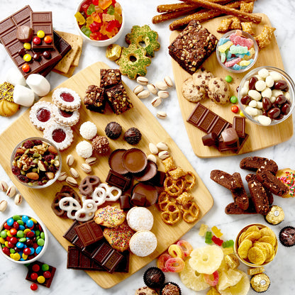 FARBERWARE 4-Piece Reversible Bamboo Cutting Board and Charcuterie Set, Assorted Sizes, Durable Wood Serving Boards for Cheese, Meats, and Prep