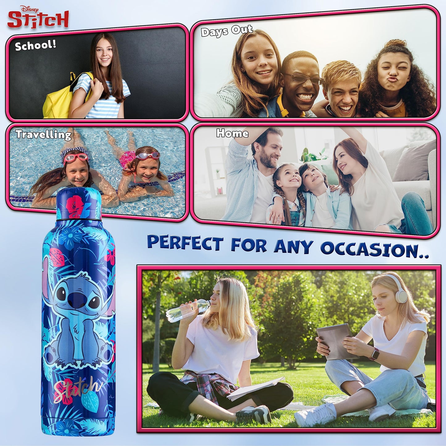 Disney Stitch Insulated Water Bottle - 515ml Stainless Steel Metal Drinks Bottle Teenagers Hot or Cold - School Sports Travel - Stitch Gifts